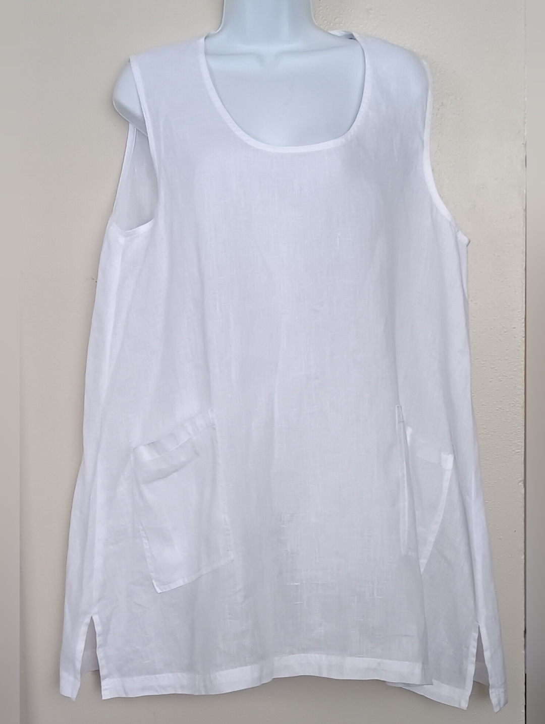 J.M.P. White Sleeveless Linen Mini Dress Beach Cover Up With Pockets Sz L Nwot